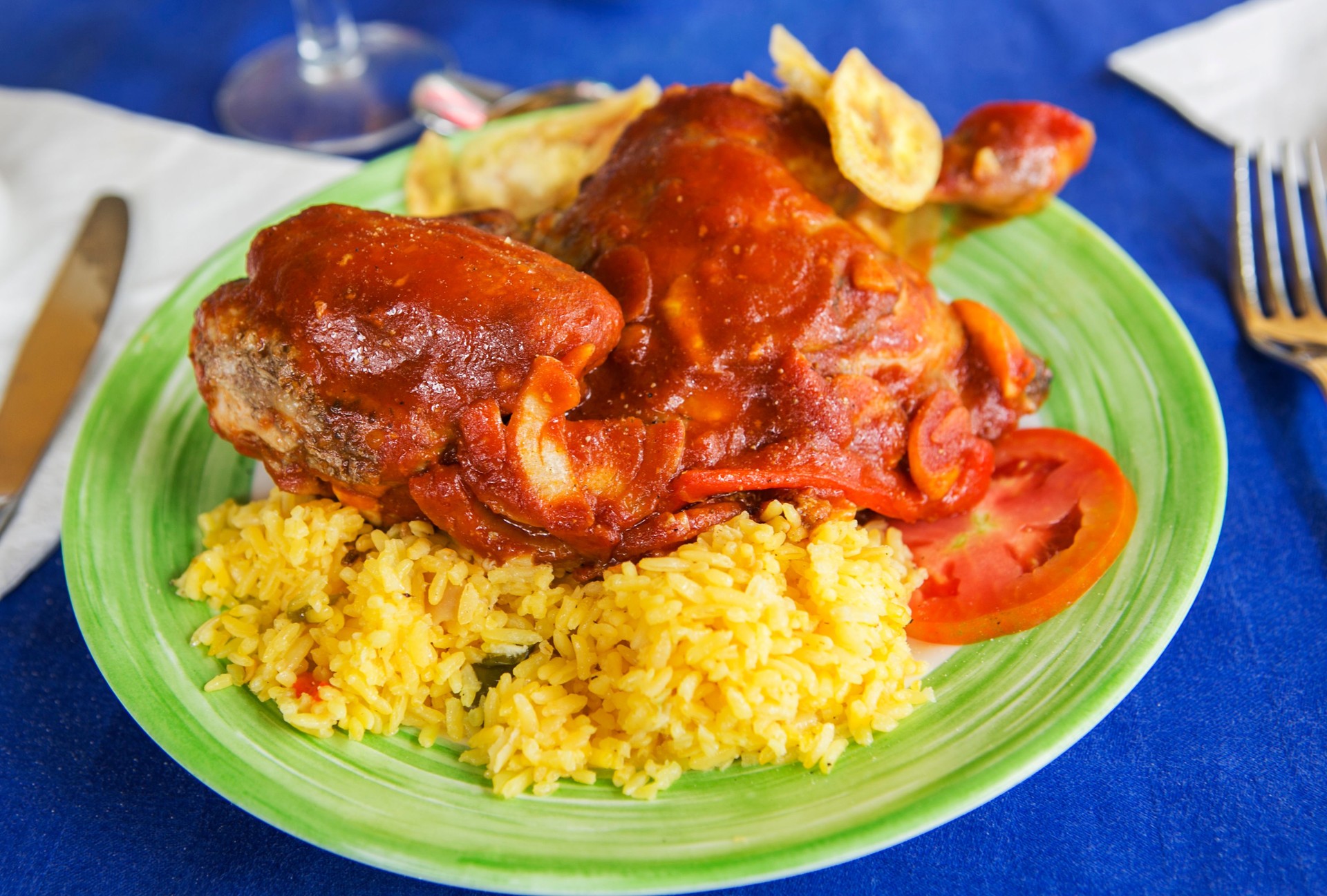 traditional chicken and fried banana plate at trinidad cuba